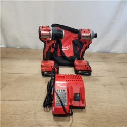 AS-IS- Milwaukee M18 18V Lithium-Ion Brushless Cordless Compact Drill/Impact Combo Kit (2-Tool) W/(2) 2.0 Ah Batteries  Charger & Bag