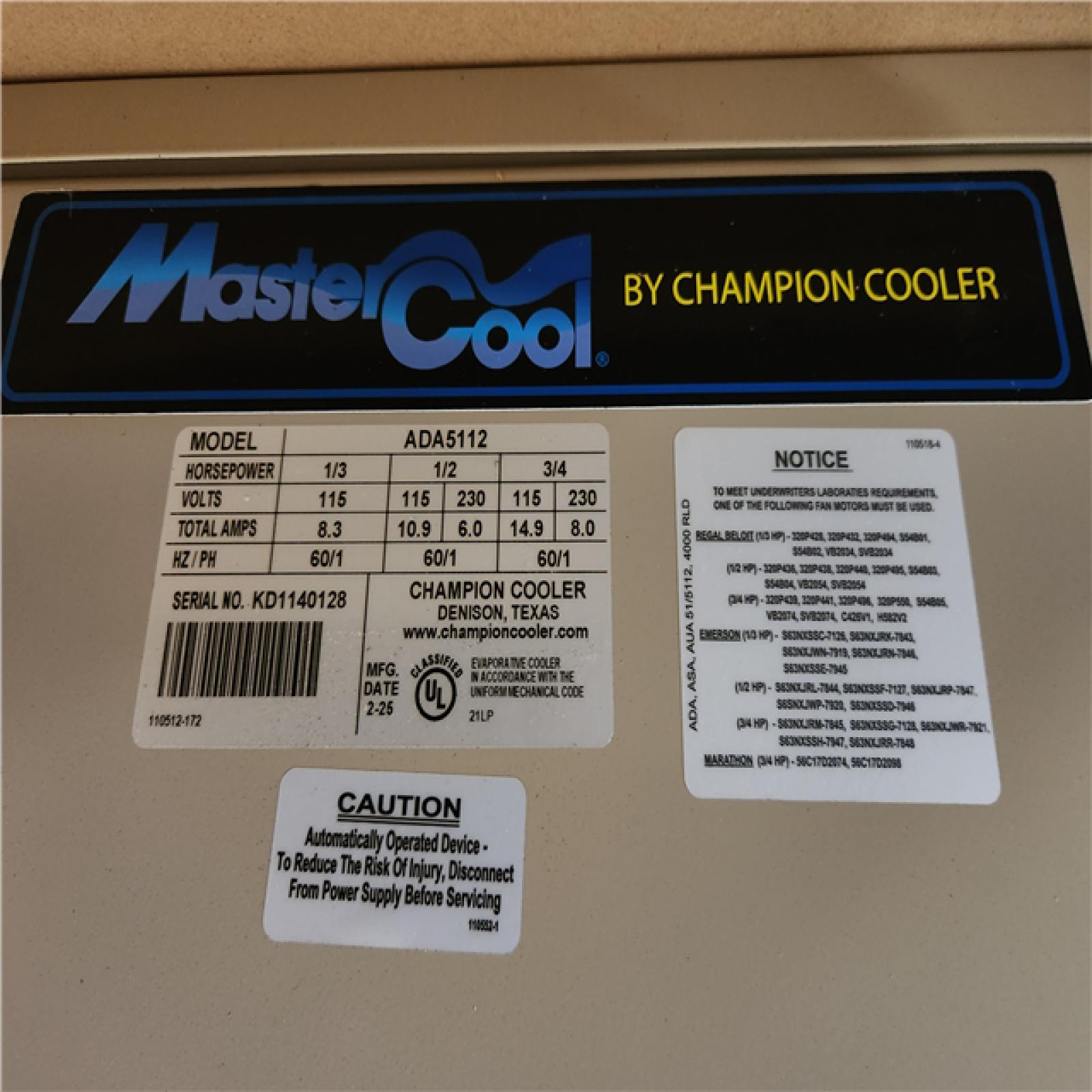Phoenix AS-IS MasterCool 5000 CFM 2-Speed Down-Draft Roof 12 in. Media Evaporative Cooler for 1650 sq. ft. (Motor Not Included)