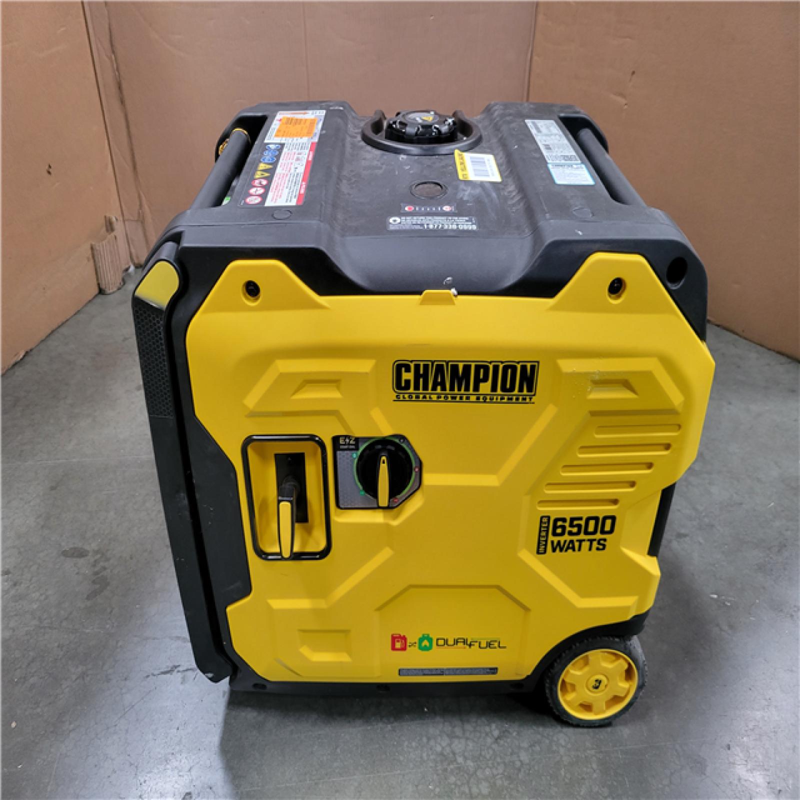 CALIFORNIA AS-IS CHAMPION 6500-WATT GASOLINE AND PROPANE POWERED DUAL FUEL INVERTER PORTABLE GENERATOR