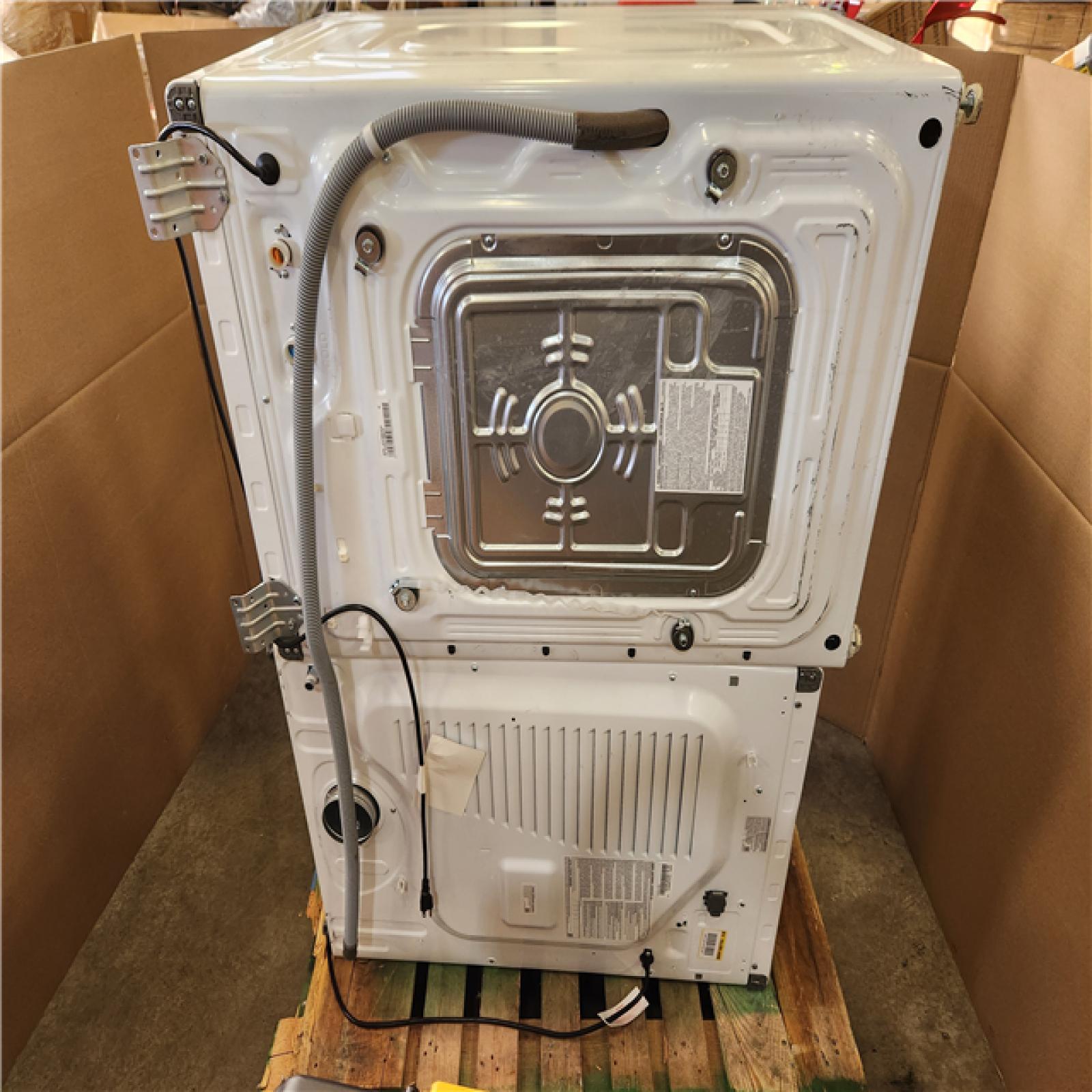 Phoenix AS-IS Samsung 4.5 cu. ft. High-Efficiency Front Load Washer in White with Self-Clean+ With 7.5 cu. ft. Vented Stackable Gas Dryer in White with Sensor Dry