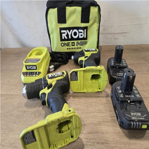 AS-IS ONE+ HP 18V Brushless Cordless Compact 1/2 in. Drill and Impact Driver Kit with (2) 1.5 Ah Batteries  Charger  and Bag