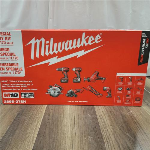 NEW! Milwaukee M18 18-Volt Lithium-Ion Cordless Combo Kit 7-Tool with 2-Batteries, Charger and Tool Bag
