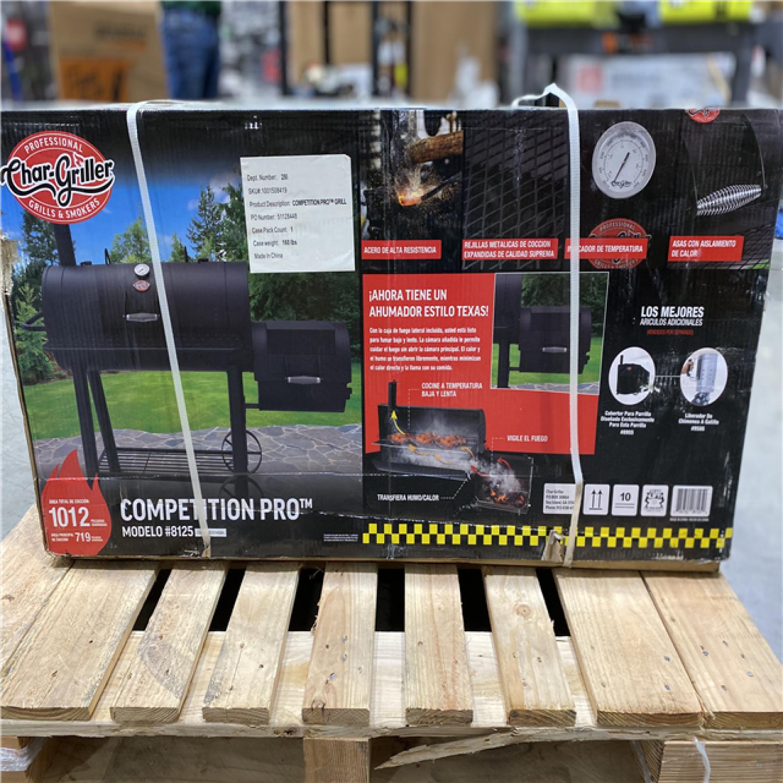 DALLAS LOCATION - Char-Griller 1012 sq. in. Competition Pro Offset Charcoal Grill or Wood Smoker in Black