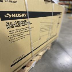 DALLAS LOCATION - Husky Standard-Duty 52 in. W 10-Drawer Matte Army Green Mobile Workbench Cabinet with Solid Wood Top