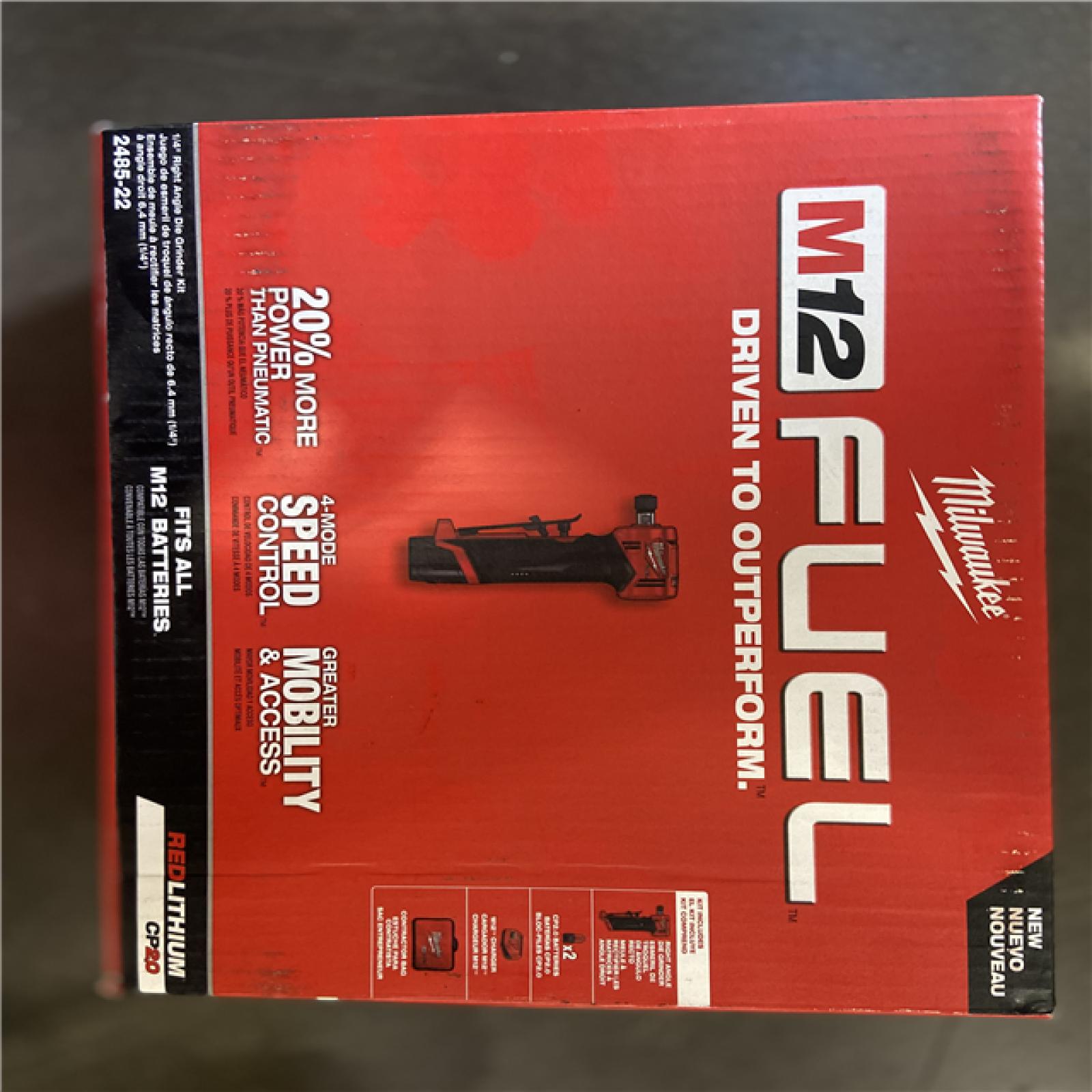 NEW! - Milwaukee M12 FUEL 12V Lithium-Ion Brushless Cordless 1/4 in. Right Angle Die Grinder Kit w/ (2) 2.0Ah Batteries