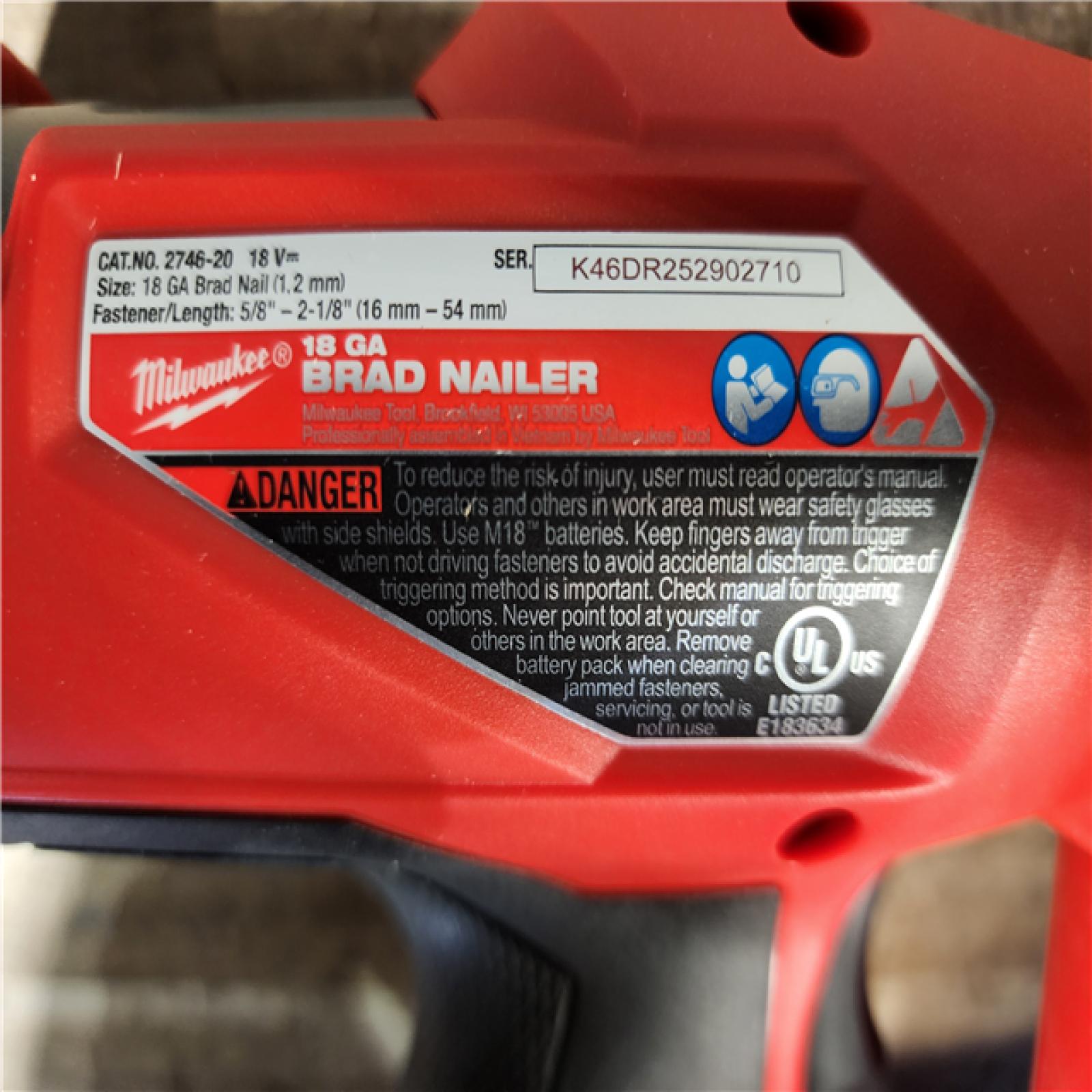 HOUSTON LOCATION - AS-IS (APPEARS LIKE NEW) Milwaukee M18 Fuel 18V Brushless 18-Gauge Brad Nailer 2746-20 (Bare Tool)