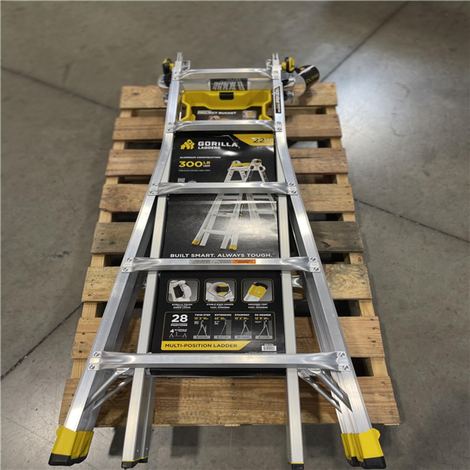 DALLAS LOCATION- NEW! GORILLA 22 ft. Reach MPXA Aluminum Multi-Position Ladder with Project Bucket  300 lbs. Load Capacity