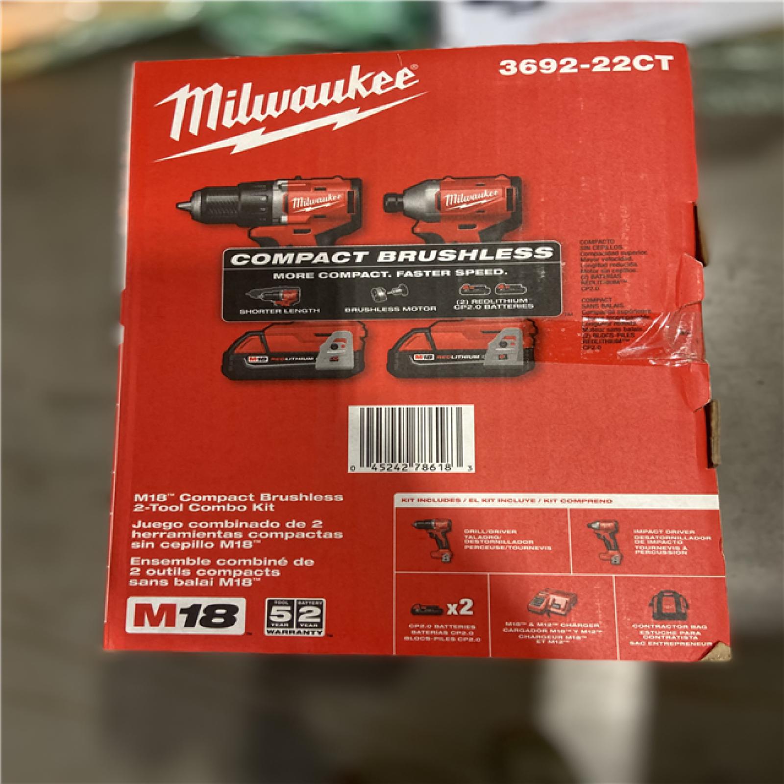 NEW! - Milwaukee M18 18V Lithium-Ion Brushless Cordless Compact Drill/Impact Combo Kit (2-Tool) w/(2) 2.0 Ah Batteries  Charger & Bag