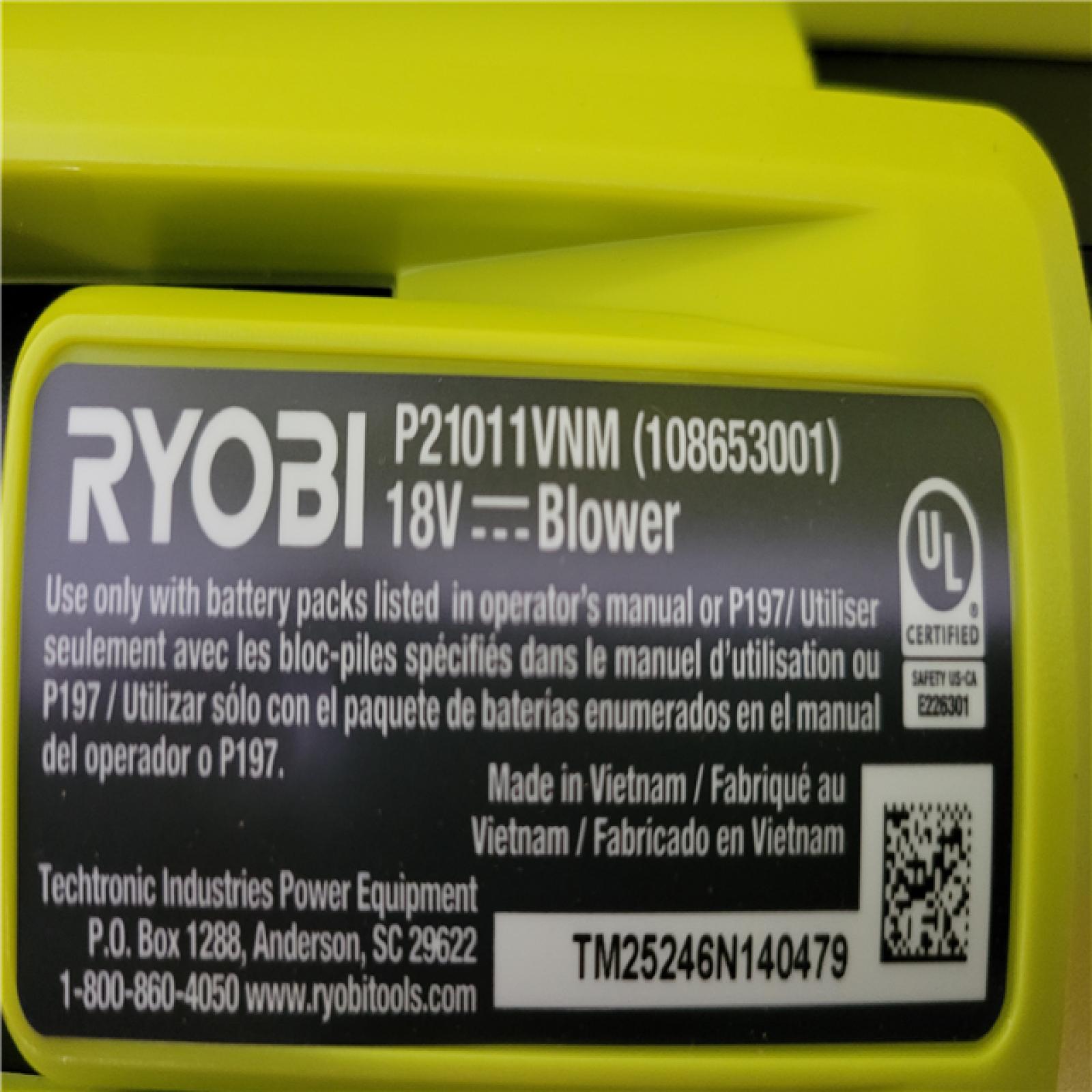 California NEW Ryboi One+ 18V 250 CFM Blower Kit  Includes (1) Battery & Charger