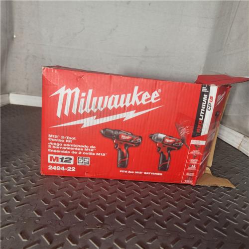 Houston Location AS IS - Milwaukee 2494-22 M12 Cordless 2-Tool Combo Kit - All In New Condition