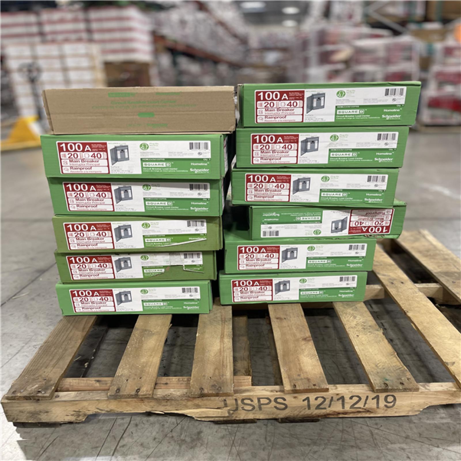 DALLAS LOCATION - Square D Homeline 100 Amp 20-Space 40-Circuit Outdoor Main Breaker PALLET-(12 UNITS)