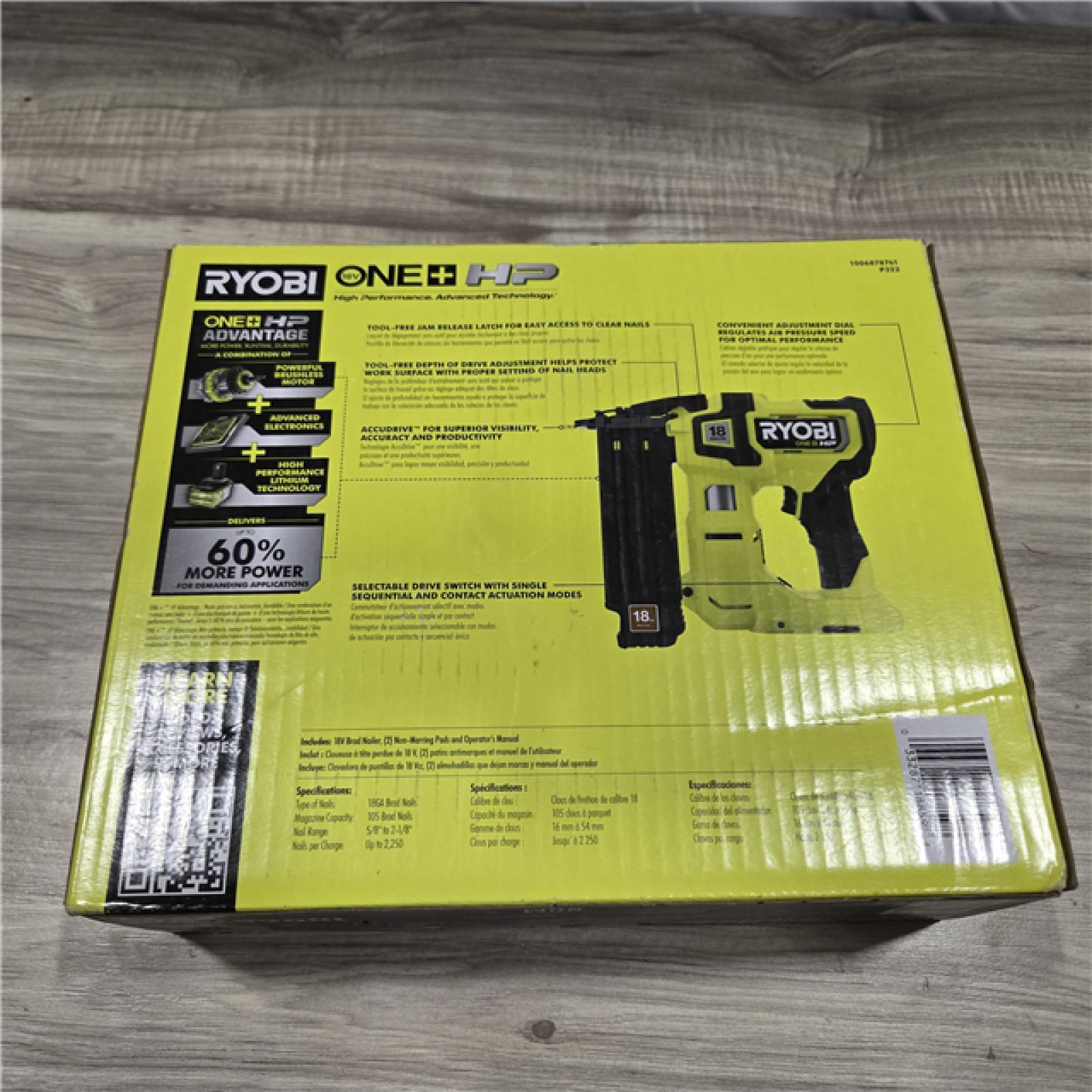 NEW! - RYOBI ONE+ HP 18V 18-Gauge Cordless Brad Nailer (Tool Only)