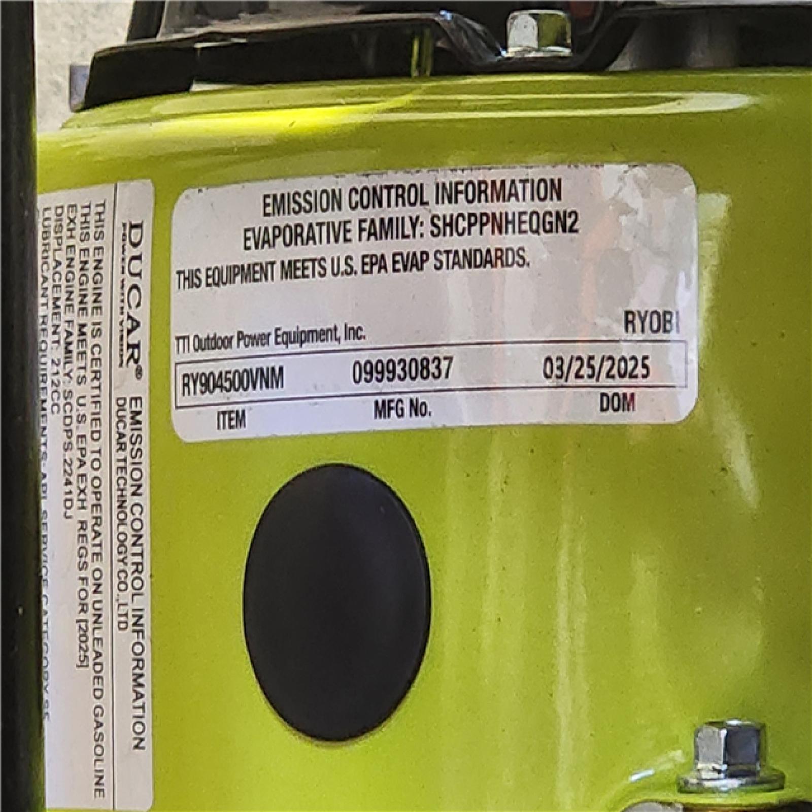 HOUSTON LOCATION - AS-IS RYOBI Carb Compliant Recoil Start Gasoline Powered Portable Generator with CO Shutdown Sensor