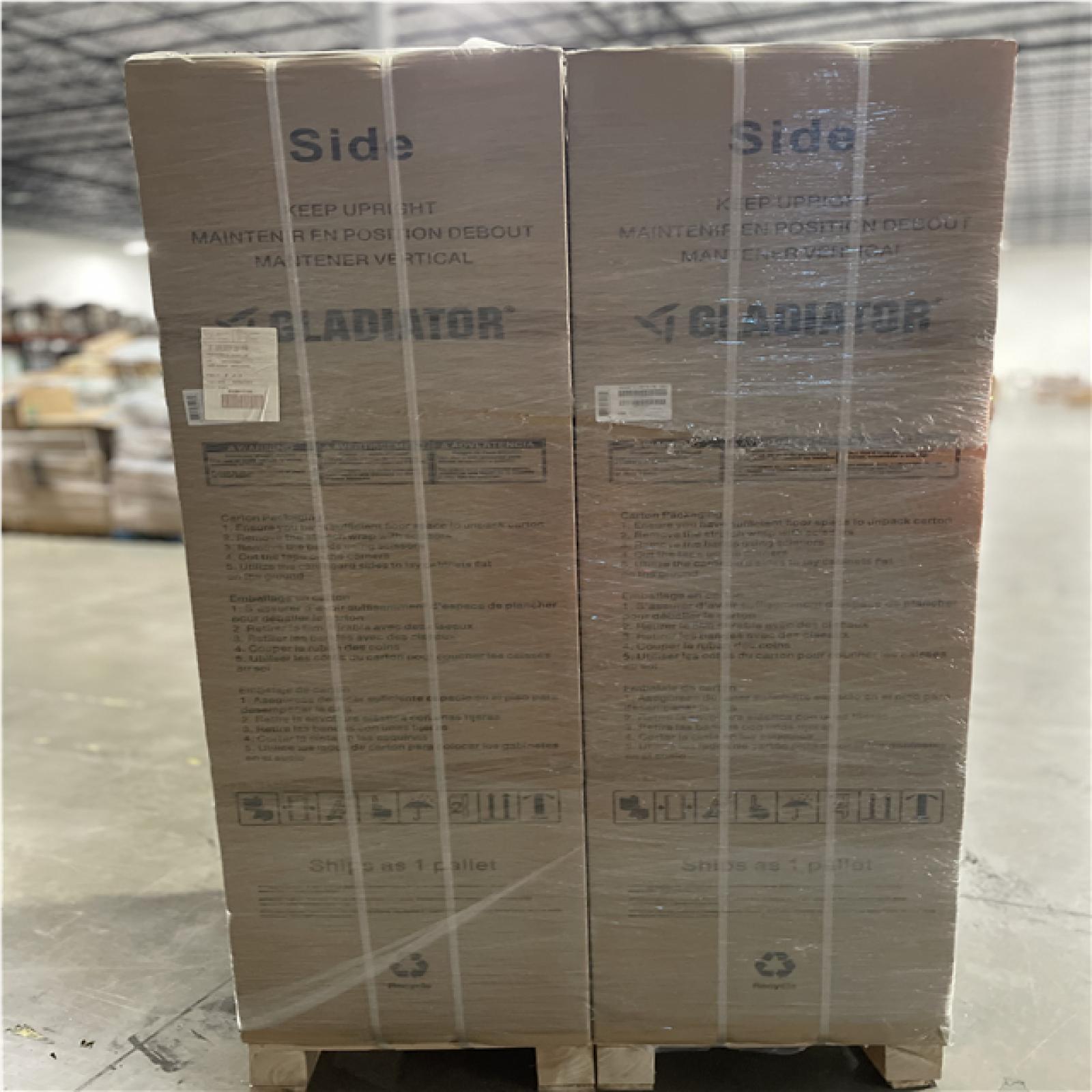 DALLAS LOCATION- NEW! Gladiator Flex 78in W x 75 in H x 19in D Pre-Assembled 24 Gauge Welded Steel 5-Piece Garage System in Silver Tread (2 SETS)