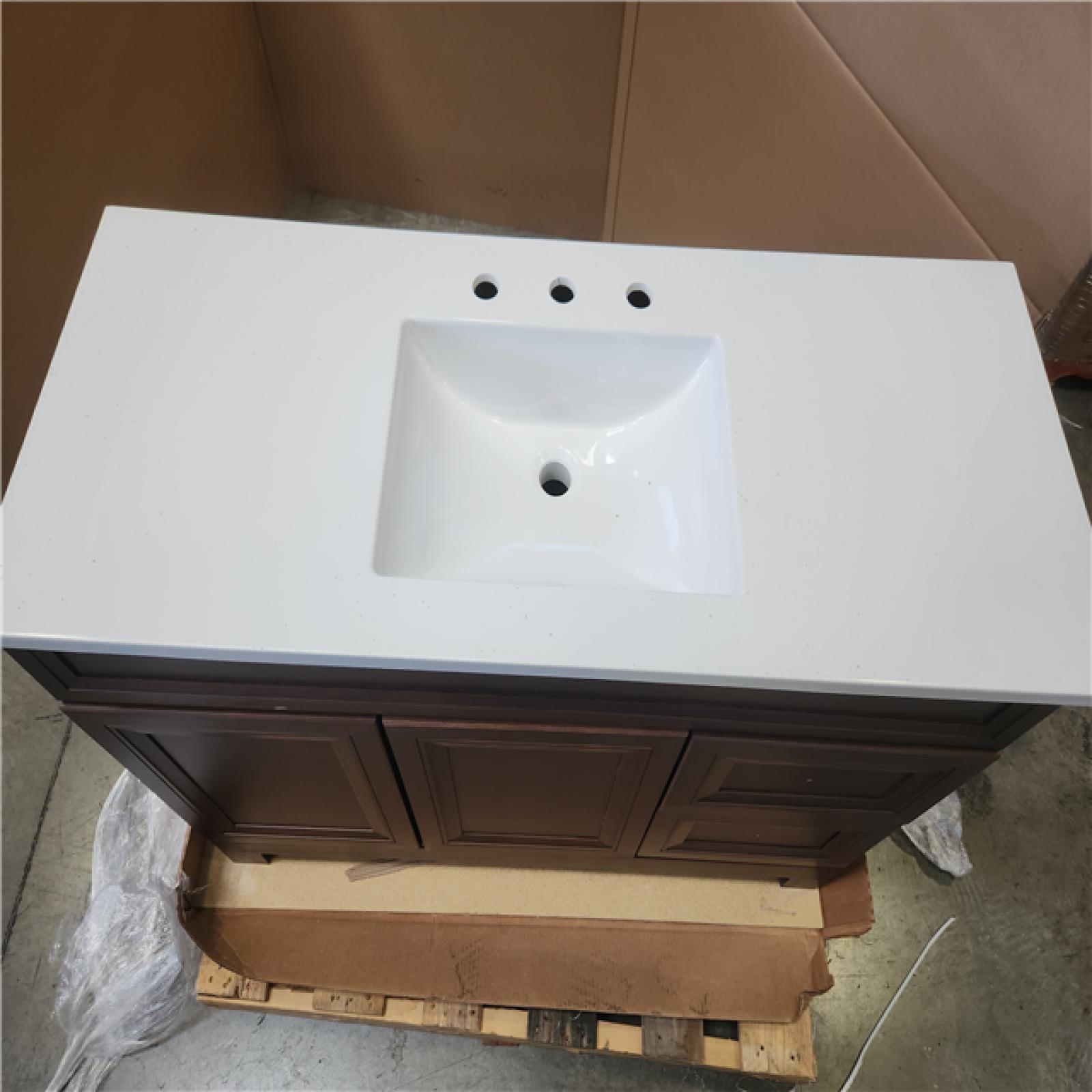 Phoenix NEW Home Decorators Collection Sedgewood 48.5 in. W x 18.75 in. D x 34.375 in. H Single Sink Bath Vanity in Dark Cognac with Arctic Solid Surface Top