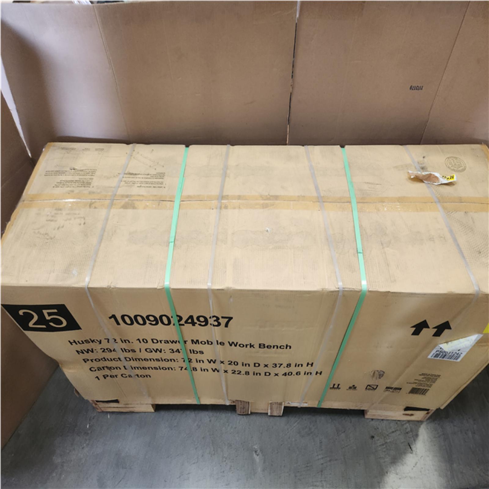 Phoenix SEALED Husky Standard Duty 72 in. W x 20 in. D 10-Drawer Gloss Black Mobile Workbench Cabinet with Solid Wood Top