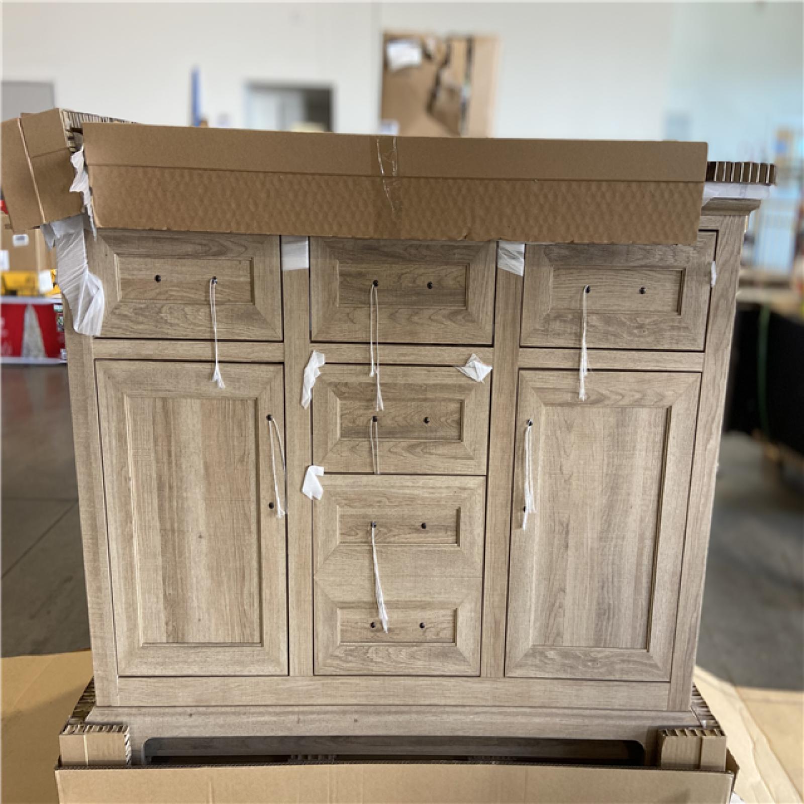 DALLAS LOCATION - Home Decorators Collection Doveton 48 in. Single Sink Freestanding Weathered Tan Bath Vanity with White Engineered Marble Top (Assembled)
