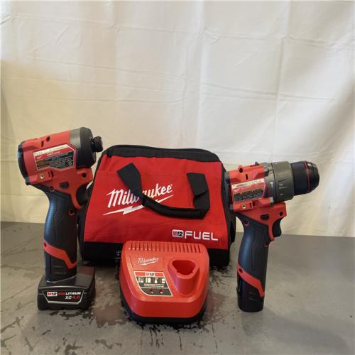 AS-IS- Milwaukee M12 FUEL Cordless 2-Tool Combo Kit: 1/2Hammer Drill  1/4Hex Impact Driver