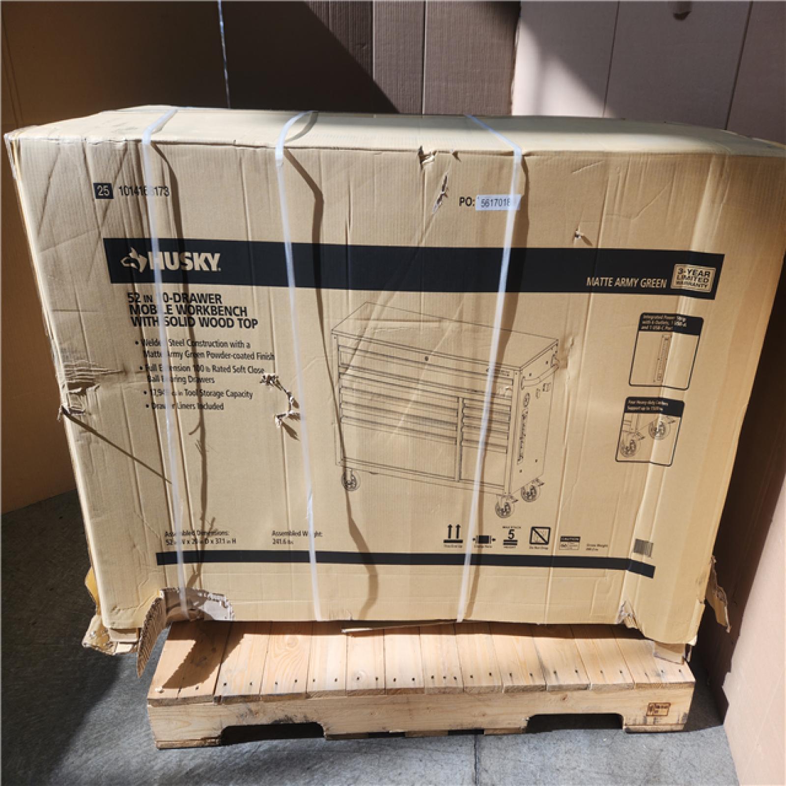 Phoenix NEW Husky Standard-Duty 52 in. W 10-Drawer Matte Army Green Mobile Workbench Cabinet with Solid Wood Top (SEALED)