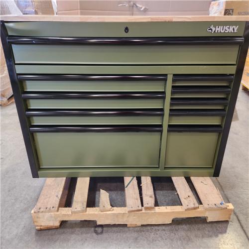 Phoenix Husky Standard-Duty 52 in. W 10-Drawer Matte Army Green Mobile Workbench Cabinet with Solid Wood Top