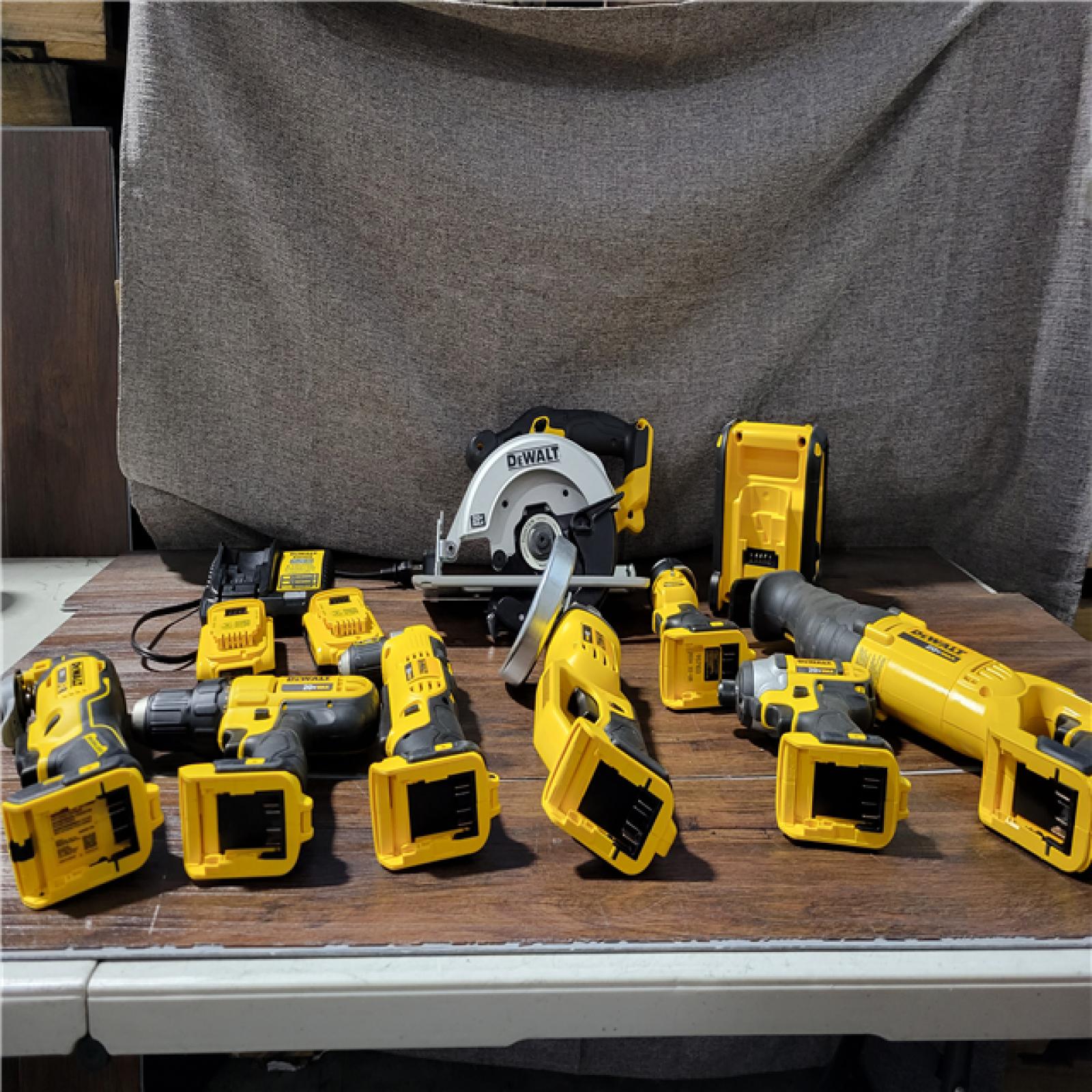 CALIFORNIA AS-IS DEWALT 9-TOOL COMBO KIT(BATTERIES,CHARGER,AND BAGS INCLUDED)
