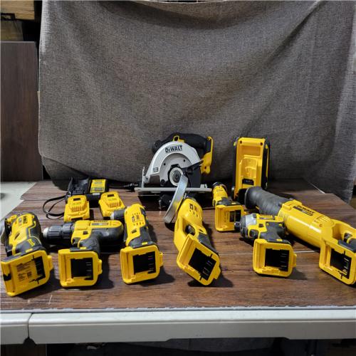 CALIFORNIA AS-IS DEWALT 9-TOOL COMBO KIT(BATTERIES,CHARGER,AND BAGS INCLUDED)