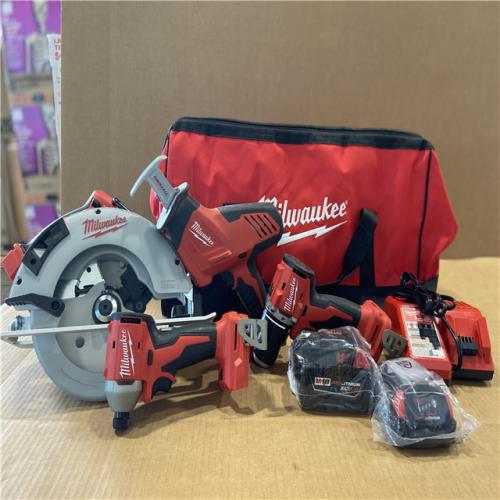 DALLAS LOCATION - AS-IS Milwaukee M18 18-Volt Lithium-Ion Brushless Cordless Combo Kit (4-Tool) with 2-Batteries, 1-Charger and Tool Bag