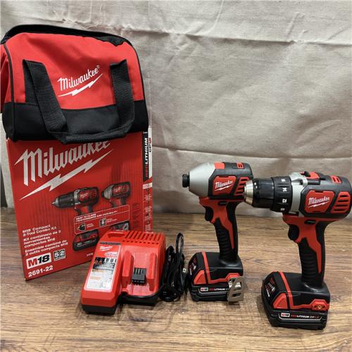 AS-IS Milwaukee M18 18V Cordless Brushed 2 Tool Drill/Driver and Impact Driver Kit