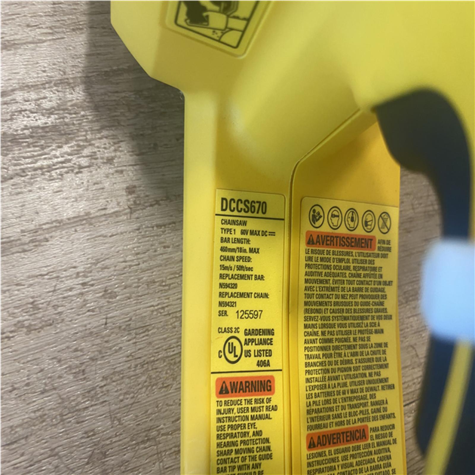 AS-IS DEWALT FLEXVOLT 60V MAX 16in. Brushless Cordless Chainsaw (Tool Only)