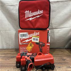 AS-IS MILWAUKEE M12 12V Lithium-Ion Cordless 3/8 in. Drill/Driver Kit with Two 1.5 Ah Batteries, Charger and Tool Bag