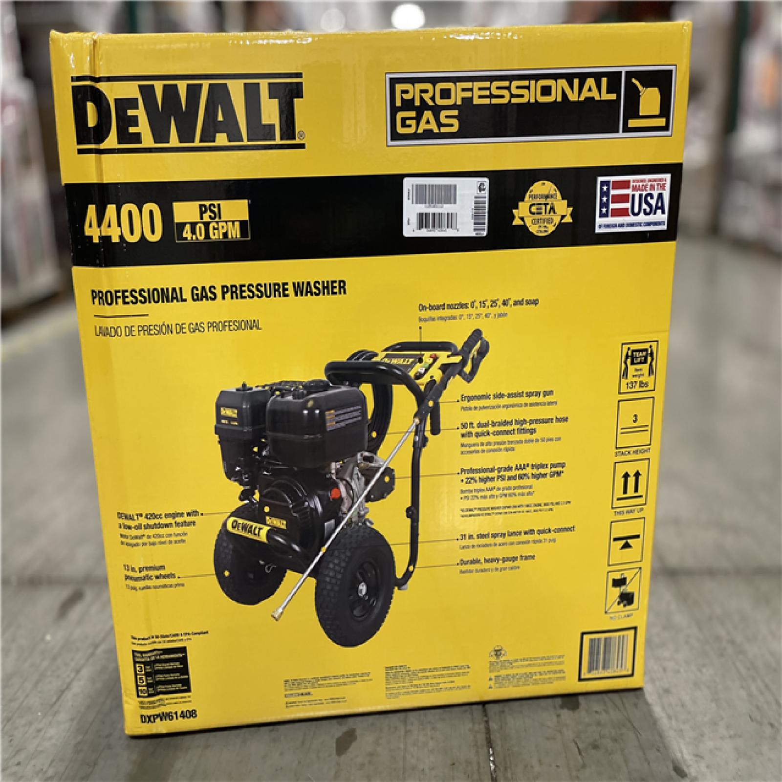 DALLAS LOCATION- NEW! DEWALT 4400 PSI 4.0 GPM Gas Pressure Washer with 420cc Engine