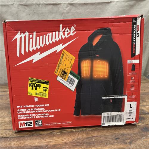 AS-IS Milwaukee 306B-21L 12V Heated Hoodie Kit Black (Large) with 2.0Ah Lithium Ion Battery & Charger