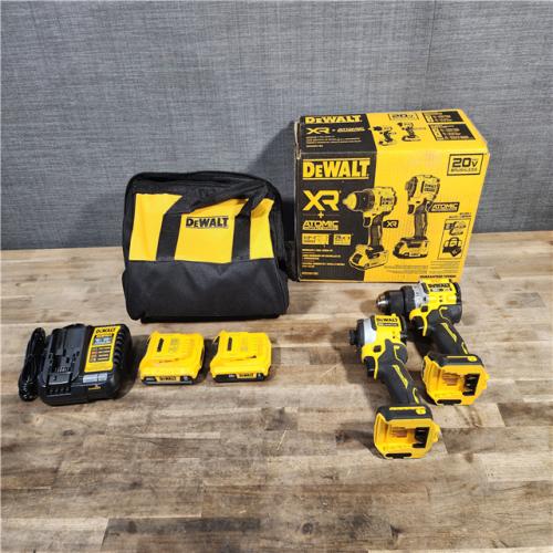HOUSTON LOCATION - AS-IS DEWALT 20V MAX XR Cordless Drill/Driver, ATOMIC Impact Driver 2 Tool Combo Kit, (2) 2.0Ah Batteries, Charger, and Bag