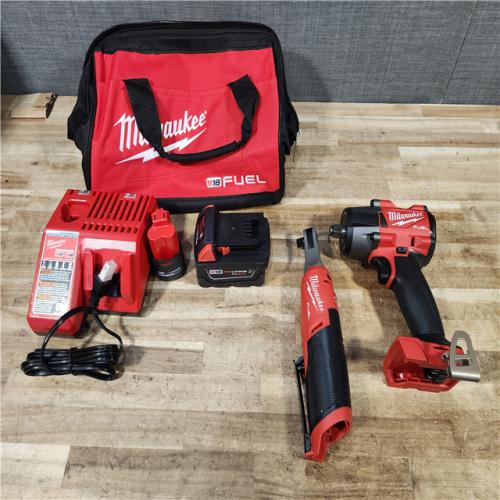 HOUSTON LOCATION - AS - IS M18 FUEL 18V Cordless Mid Torque 1/2 in. Impact Wrench W/ M12 FUEL 3/8 in. Ratchet & Battery/Charger Combo Kit