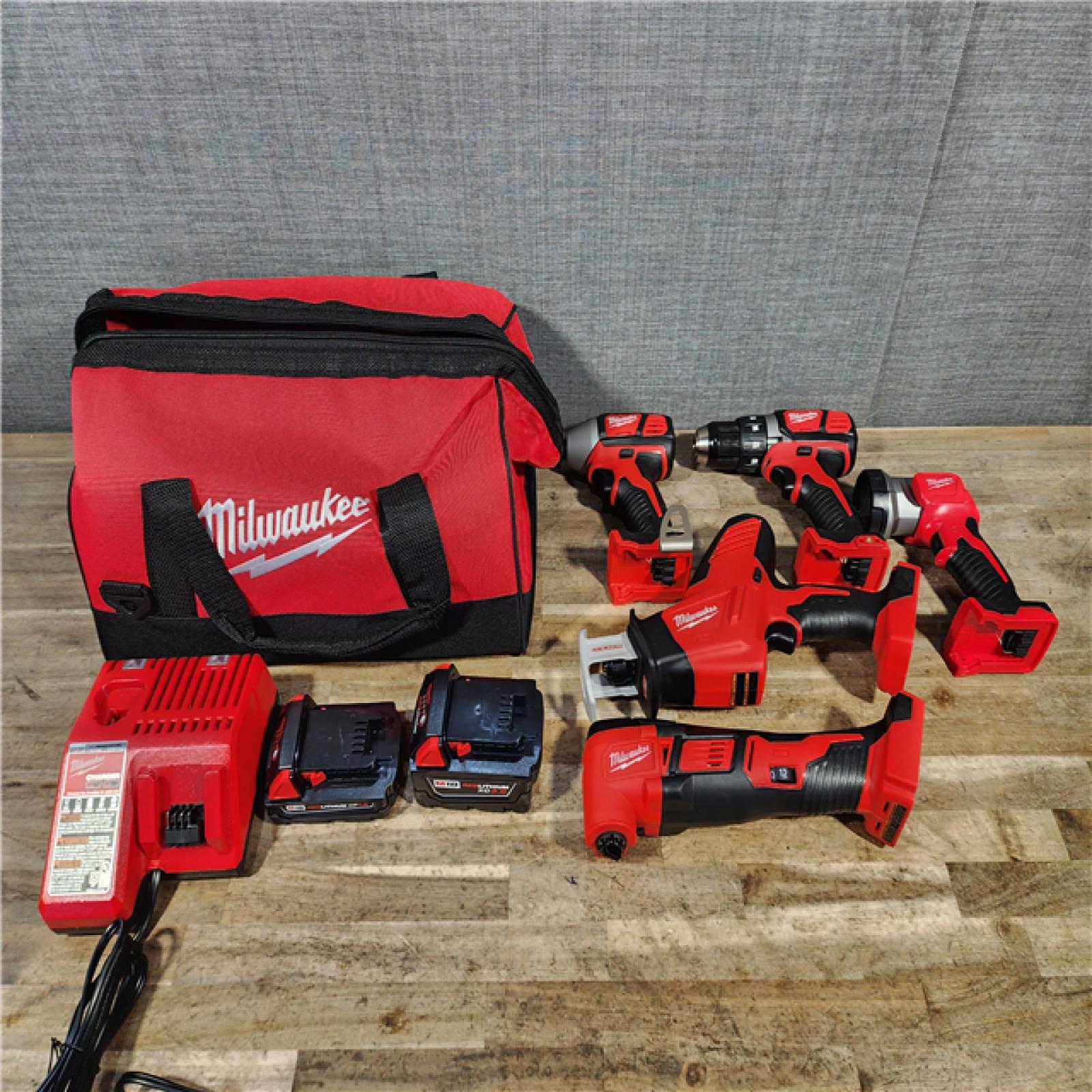 HOUSTON LOCATION - AS-IS M18 18V Lithium-Ion Cordless Combo Kit (5-Tool) with (2) Batteries  Charger and Tool Bag