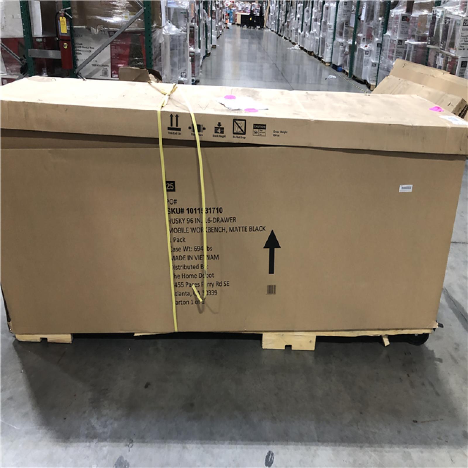 DALLAS LOCATION- AS-IS Husky 96 in. W x 24 in. D 16-Drawer Heavy-Duty Mobile Workbench with Stainless Steel Top in Matte Black