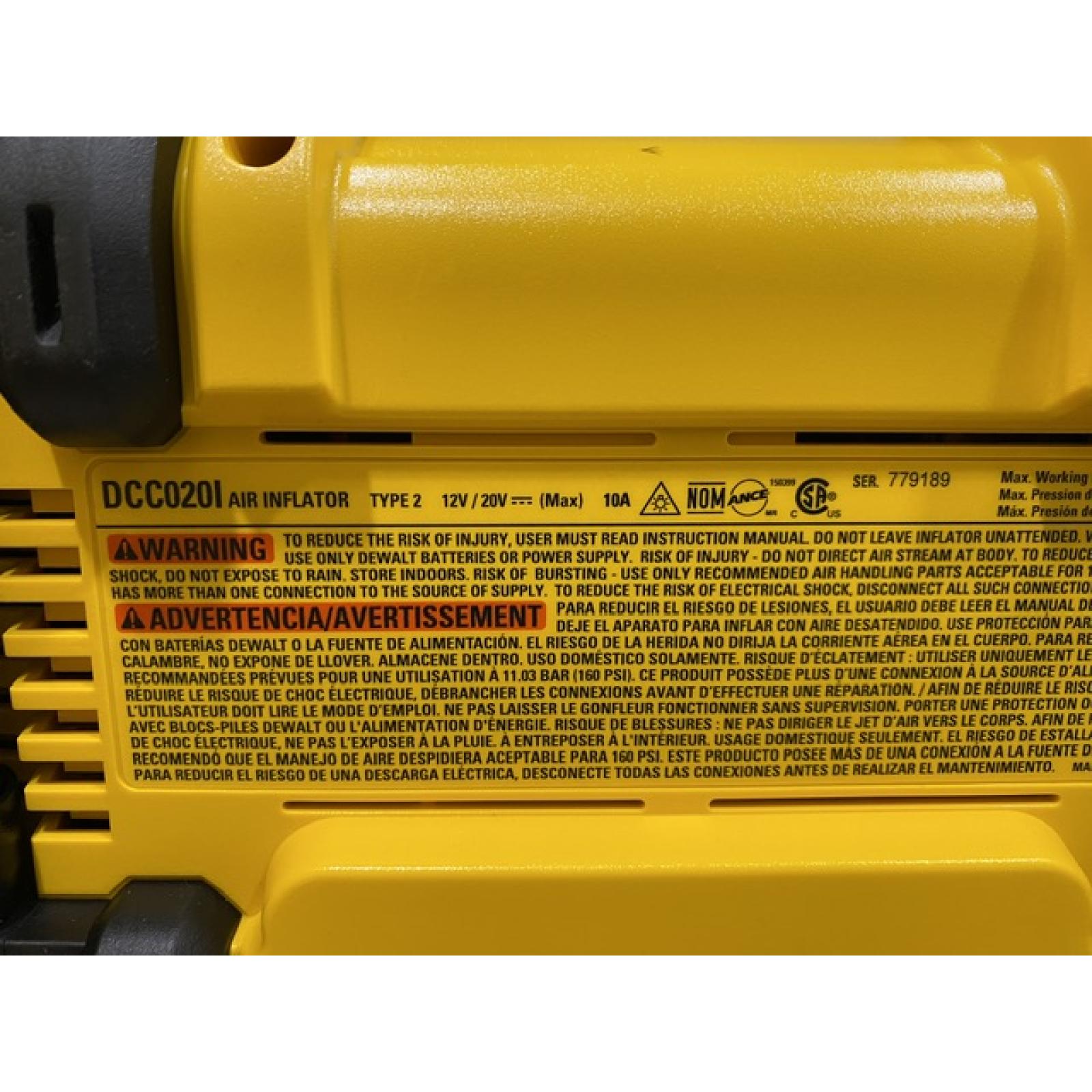 AS-IS DEWALT 20V MAX Cordless Electric Portable Inflator (Tool Only)