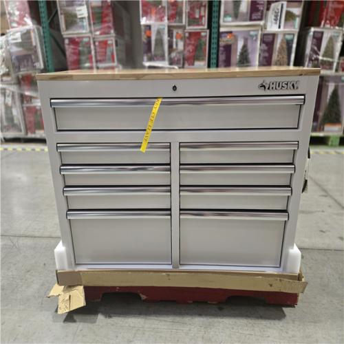 DALLAS LOCATION- Husky Tool Storage 46 in. W x 18 in. D 9-Drawer Gloss White Mobile Workbench Cabinet