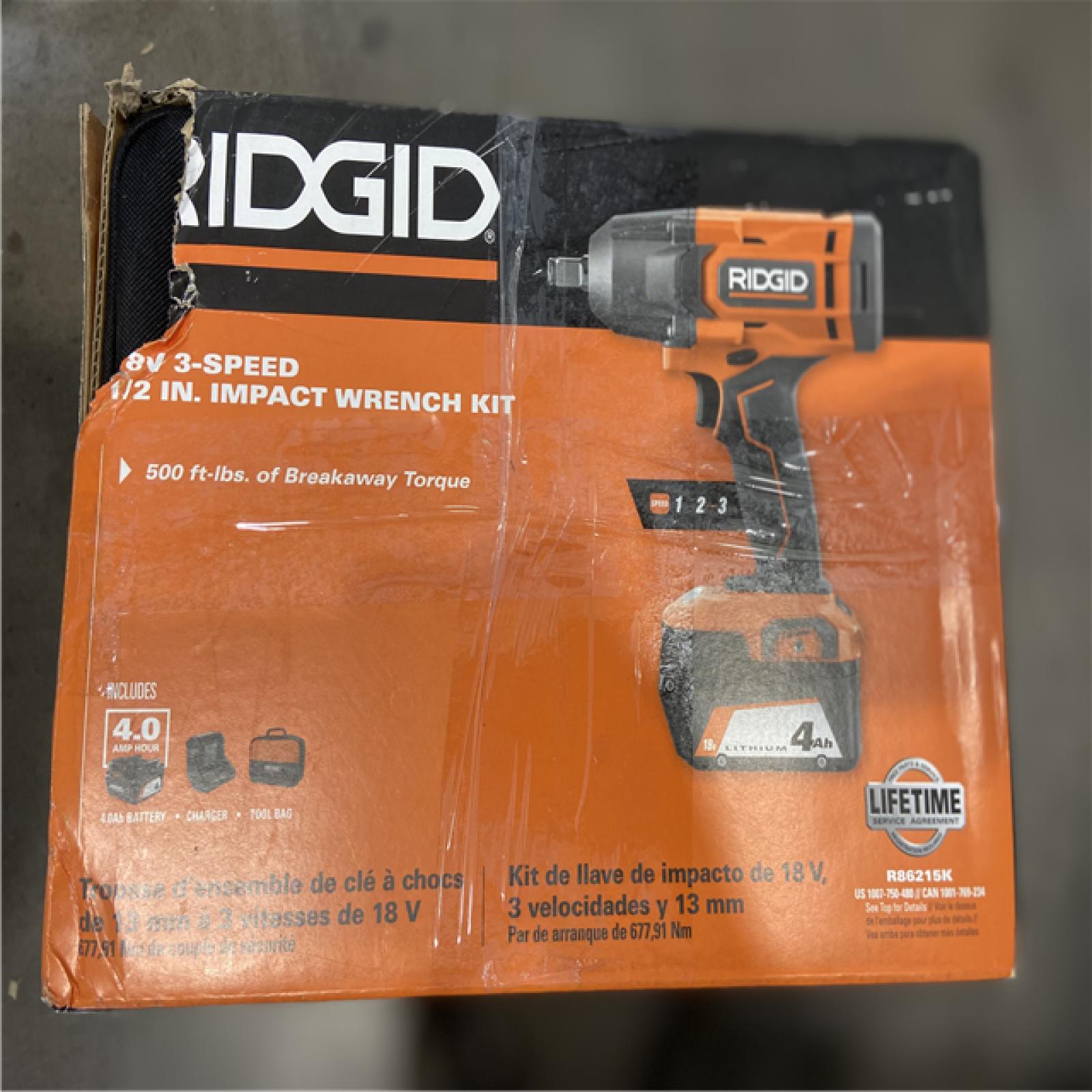NEW! - RIDGID 18V Cordless 1/2 in. Impact Wrench Kit with 4.0 Ah Battery and Charger (3 UNITS)