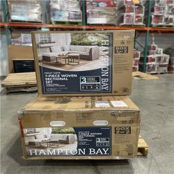 DALLAS LOCATION - Hampton Bay Holly Cove 7-Piece Wicker Outdoor Sectional Set with CushionGuard Almond Cushions