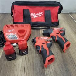 AS-IS Milwaukee M12 12-Volt Lithium-Ion Brushless Cordless Subcompact Drill and Impact Driver Combo Kit W/2 Batteries and Bag (2-Tool)