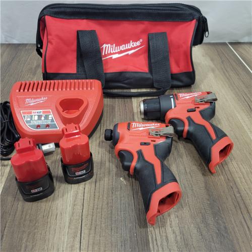 AS-IS Milwaukee M12 12-Volt Lithium-Ion Brushless Cordless Subcompact Drill and Impact Driver Combo Kit W/2 Batteries and Bag (2-Tool)
