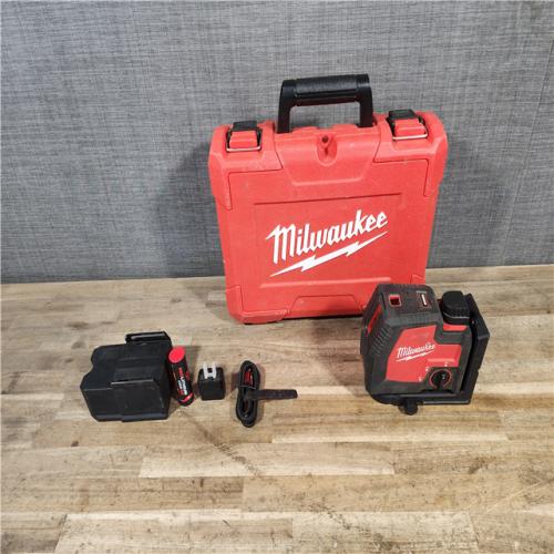 HOUSTON LOCATION - AS-IS Milwaukee-3522-21 Green Beam Laser Cross Line Plumb Point USB Rechargeable