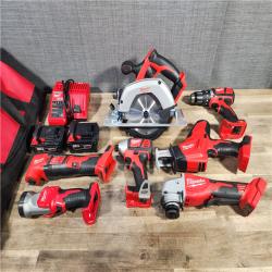 HOUSTON LOCATION - AS-IS Milwaukee M18 18-Volt Lithium-Ion Cordless Combo Kit 7-Tool with 2-Batteries, Charger and Tool Bag