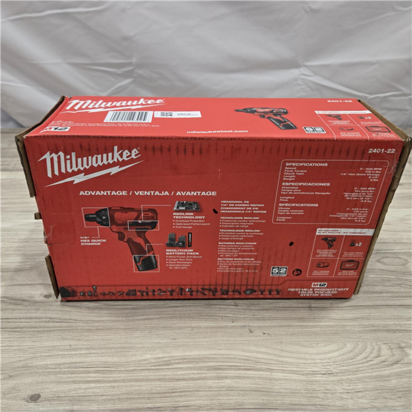 NEW! - Milwaukee 2401-22 - M12 12V Cordless Screwdriver Kit