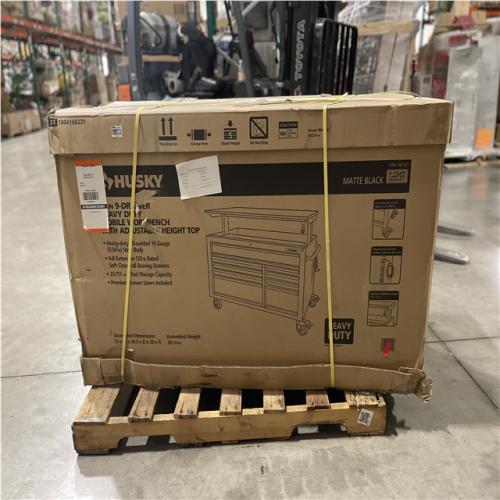 DALLAS LOCATION- AS-IS HUSKY 52 in. W x 25 in. D Heavy Duty 9-Drawer Mobile Workbench Cabinet with Adjustable-Height Hardwood Top in Matte Black
