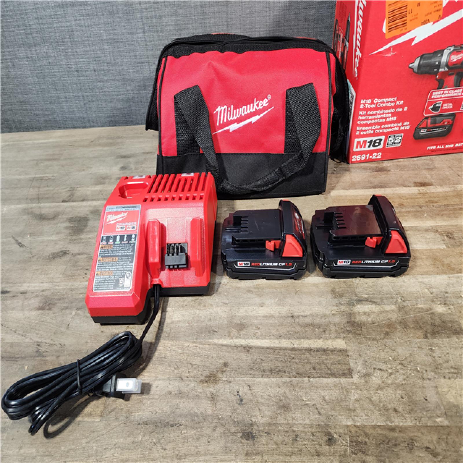 HOUSTON LOCATION - AS-IS Milwaukee 18V Cordless Brushed 2-Tool Drill/Driver and Impact Driver Kit