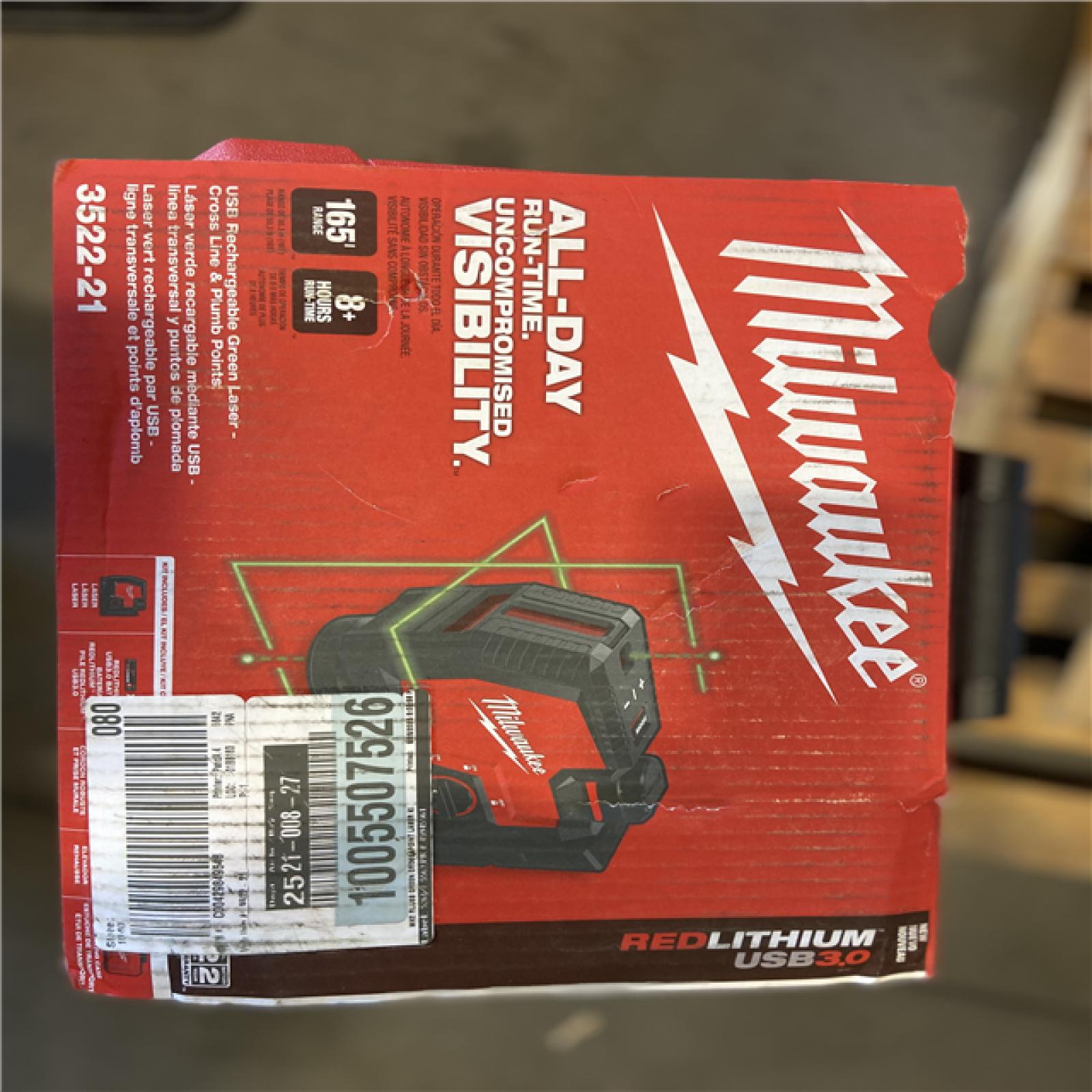 NEW! - Milwaukee Green 100 ft. Cross Line and Plumb Points Rechargeable Laser Level with REDLITHIUM Lithium-Ion USB Battery and Charger