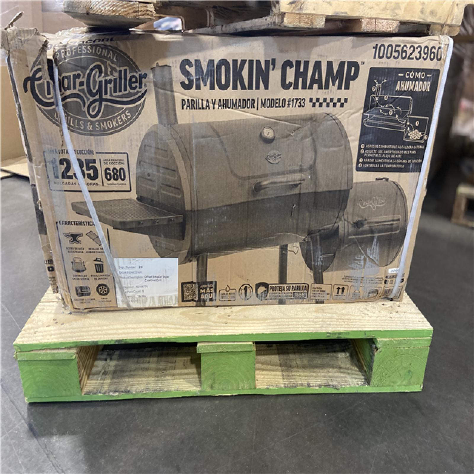DALLAS LOCATION - Char-Griller Smokin' Champ Charcoal Grill Offset Smoker in Black