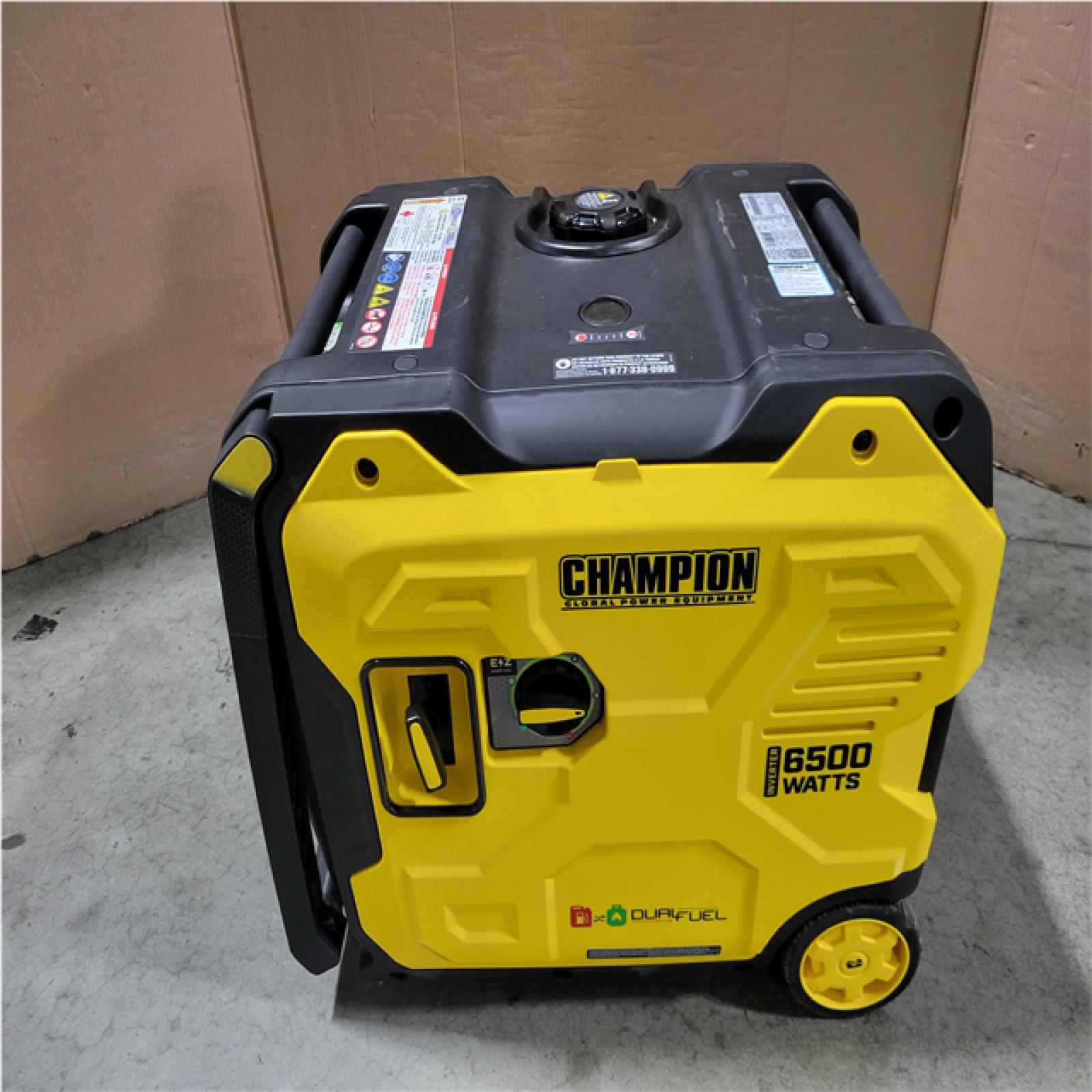 CALIFORNIA AS-IS CHAMPION 6500-WATT RECOIL START GASOLINE AND PROPANE POWERED DUAL FUEL INVERTER PORTABLE GENERATOR